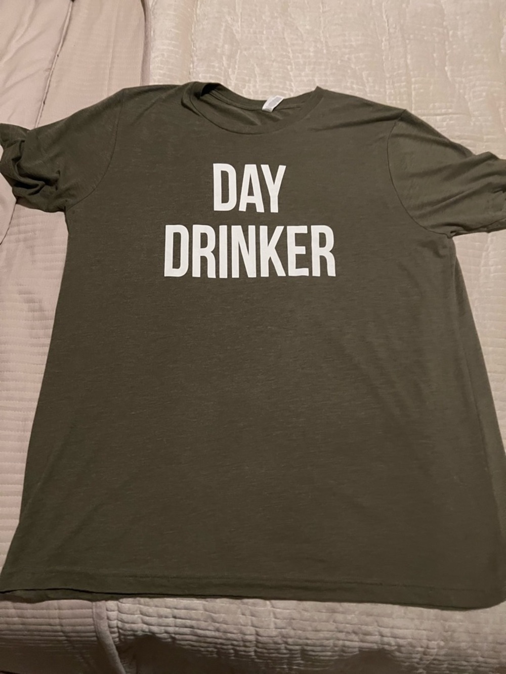 Bella Canvas Olive Green "DAY DRINKER" Short Sleeve Tee